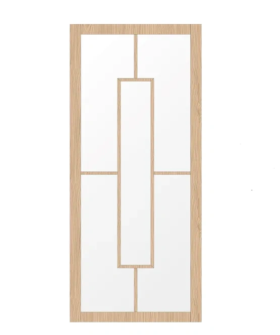 Massieve eiken binnendeur TBG037 met asymmetrische verticale rechthoek over twee glasvakken