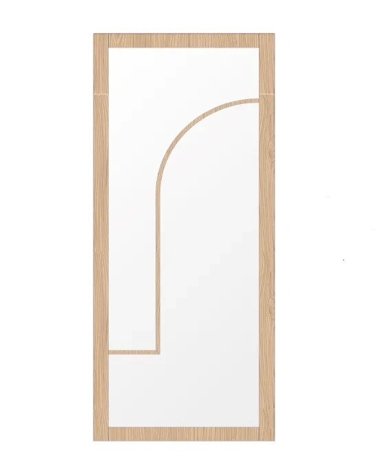 Massieve eiken binnendeur TBG039 met twee glasvakken en asymmetrisch rond element 